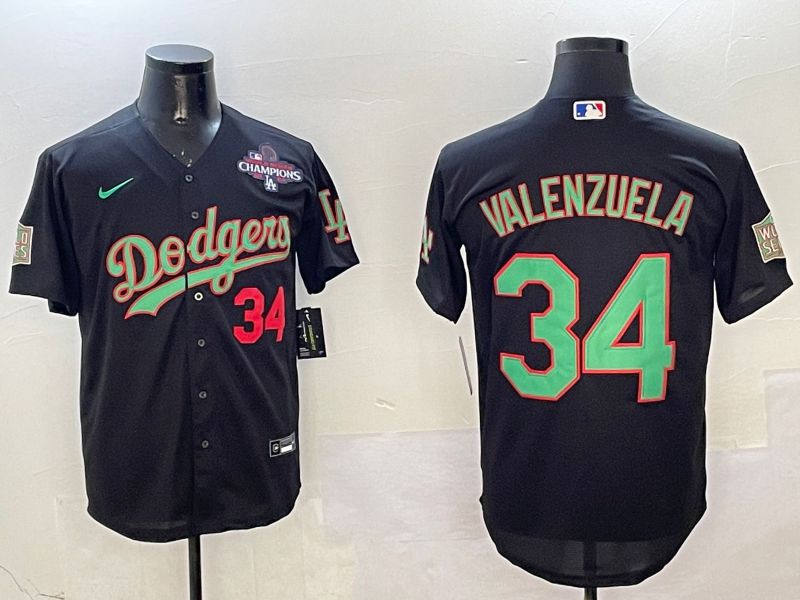 Men Los Angeles Dodgers #34 Valenzuela Black green Fashion 2025 Nike MLB Jersey style 2->los angeles dodgers->MLB Jersey